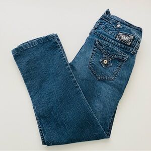 YMI Y2K Blue Jeans Low Rise Embellished Pockets Straight Leg Denim Size 5